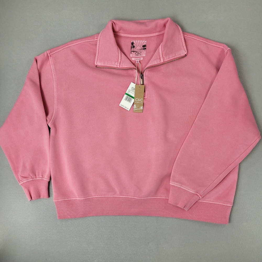 C&C California Sweatshirt Sunwashed Quarter Zip Pink Pullover Womens Large NWT